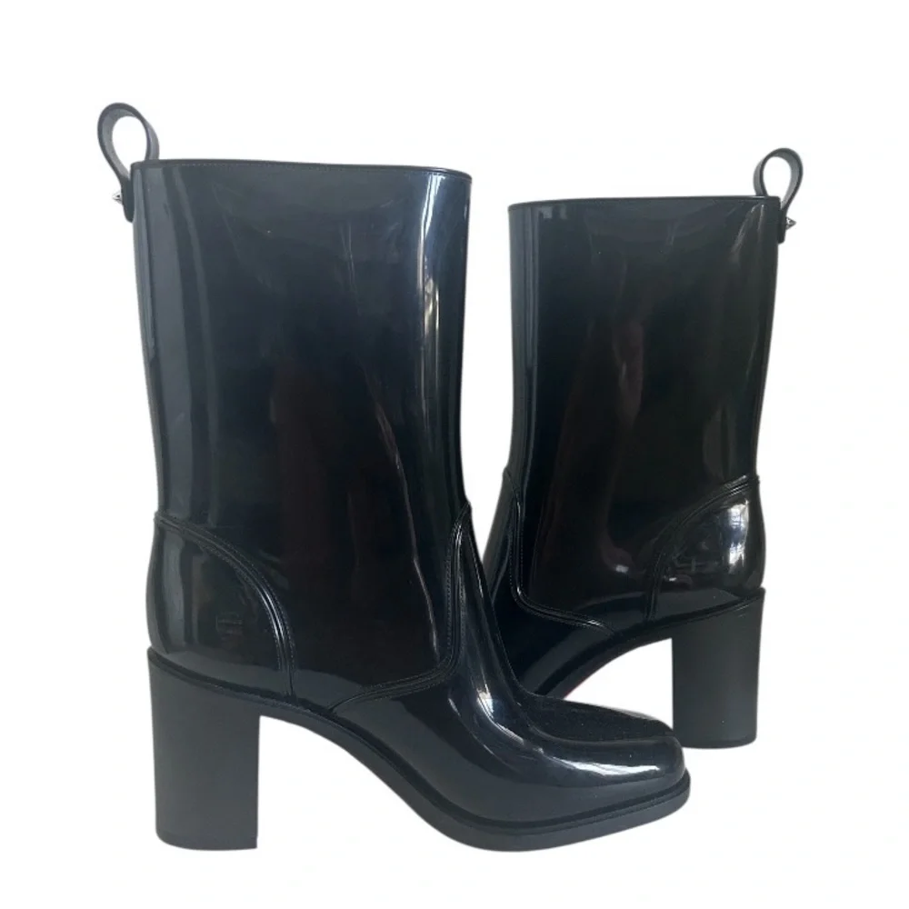 Christian Louboutin Black Rockstud  Spike Rubber Rain Boots Sz. 38